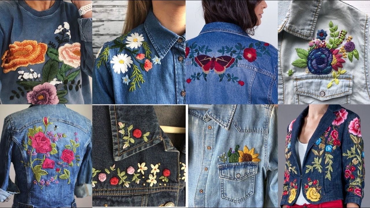 Beautiful and easy denim hand embroidery designs / denim jackets and shirts for girls