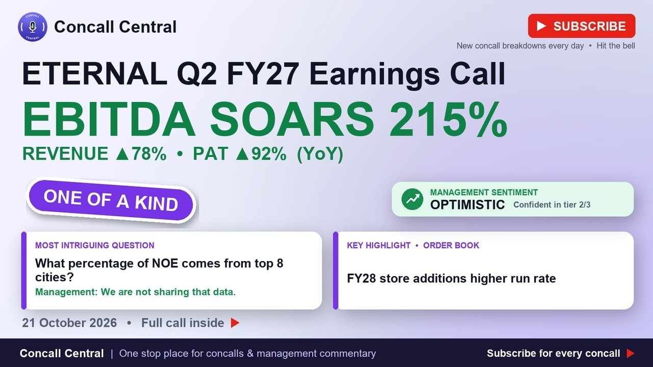 ETERNAL Q2 FY27 Earnings Call: DarkAI Pilot Internal Launch | 21 Oct 2026