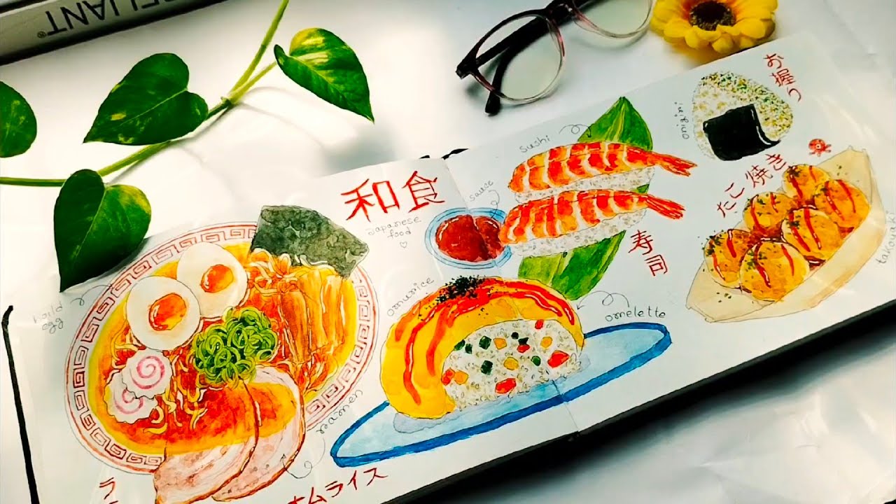🍣 japanese food painting video 🍥🍚 | step by step #foodart #watercolor #foodillustration