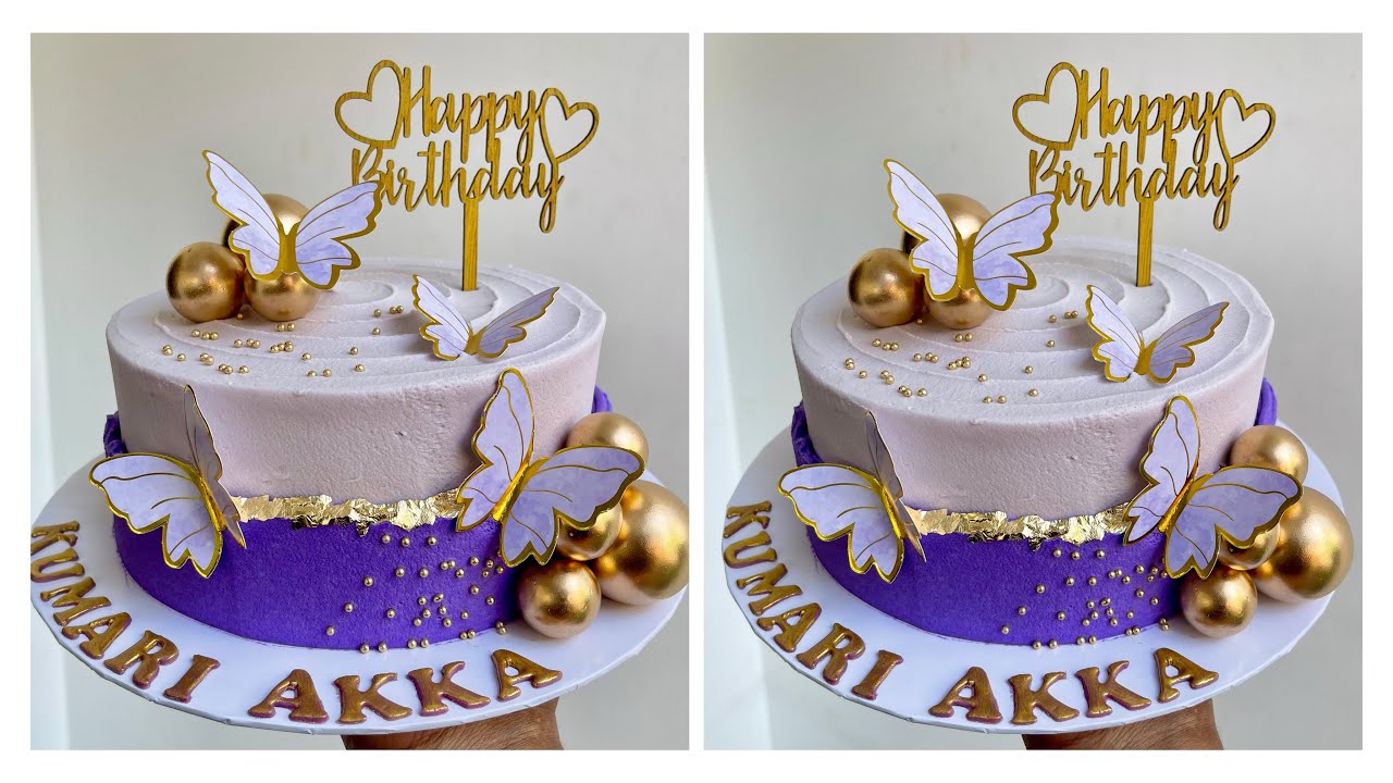 Purple butterfly theme birthday cake decoration 