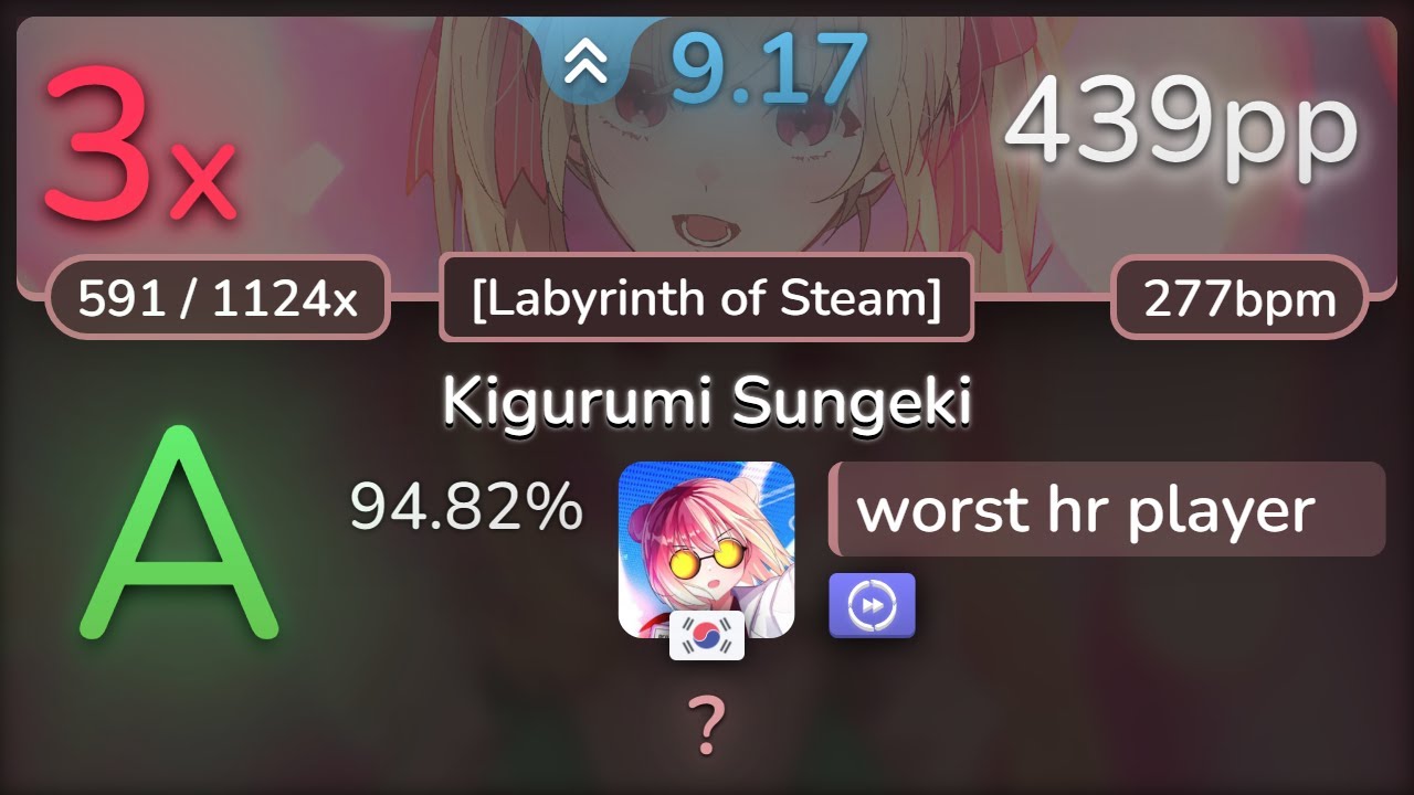 9.2⭐worst hr player | Chikamori Kayako - Kigurumi Sungeki [Labyrinth of Steam] +DT 94.82% | 439pp 3❌