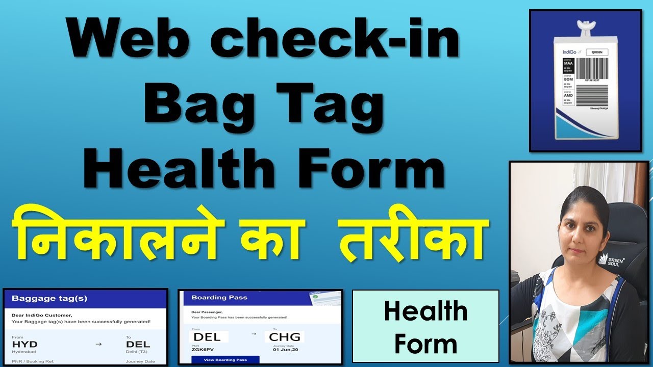 How to Web check-in indigo Online print boarding pass baggage tag Health Form Hand Bag हिंदी hindi