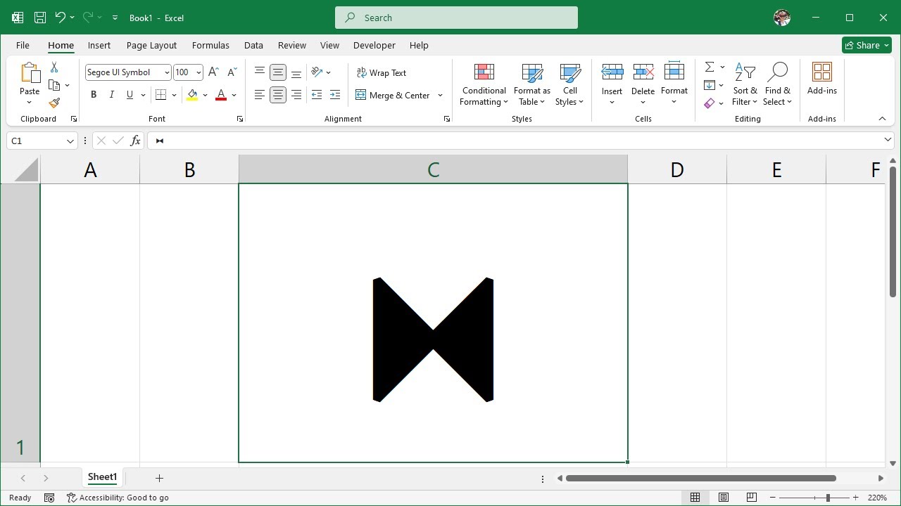 How to Insert the BLACK BOWTIE Symbol in Excel