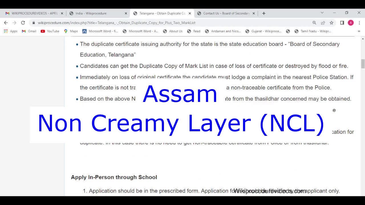 Assam - Apply Online for Non Creamy Layer Certificate (Online)
