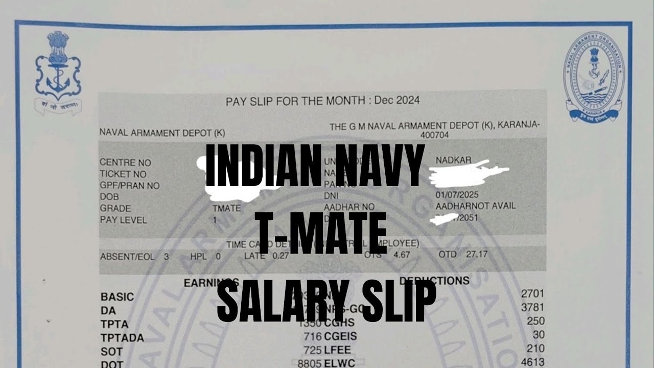 Indian Navy Tradesman mate salary slip details #iti #navyjobs #salary #salaryslip #tradesman