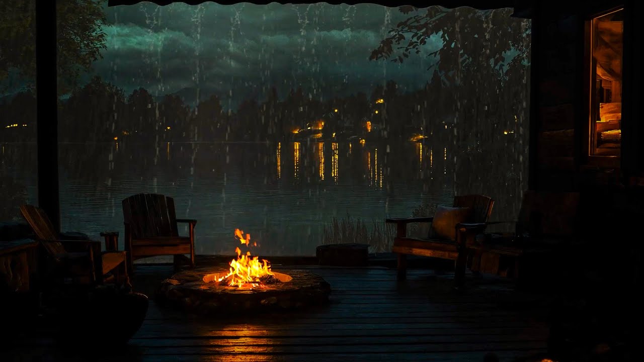 Peaceful Small Fishing Village in the Rainy Night • Cozy Wooden Bunker with Campfire • Rest & Relax