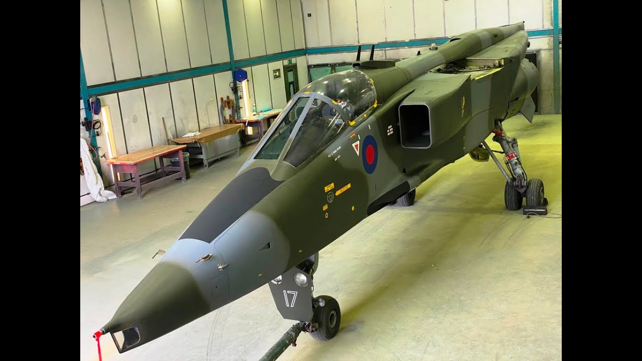 Former RAF Jaguar GR1 Aircraft XX747 restoration in the Paint Shop
