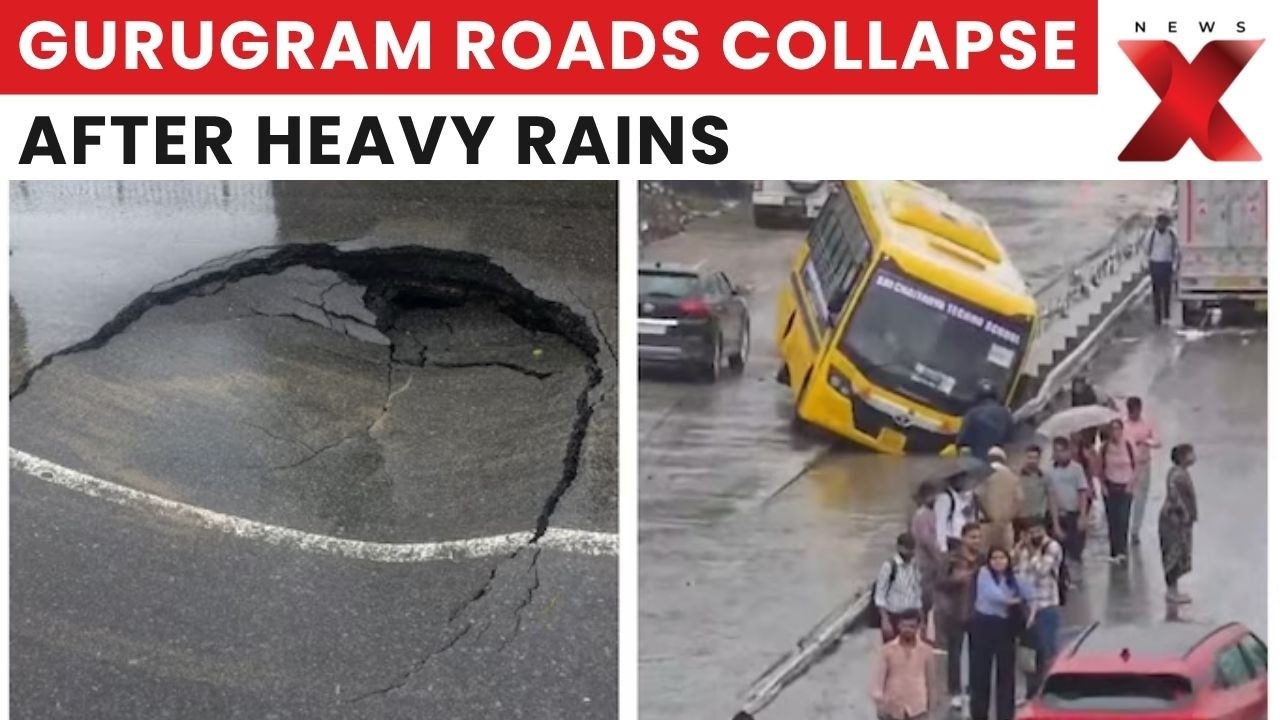 Gurugram Rains: Roads Cave In, SUV & Bus Sink As NH-48 Traffic Crawls Amid Waterlogging