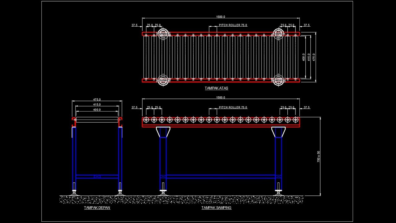 menggambar conveyor Gravity menggunakan Autocad
