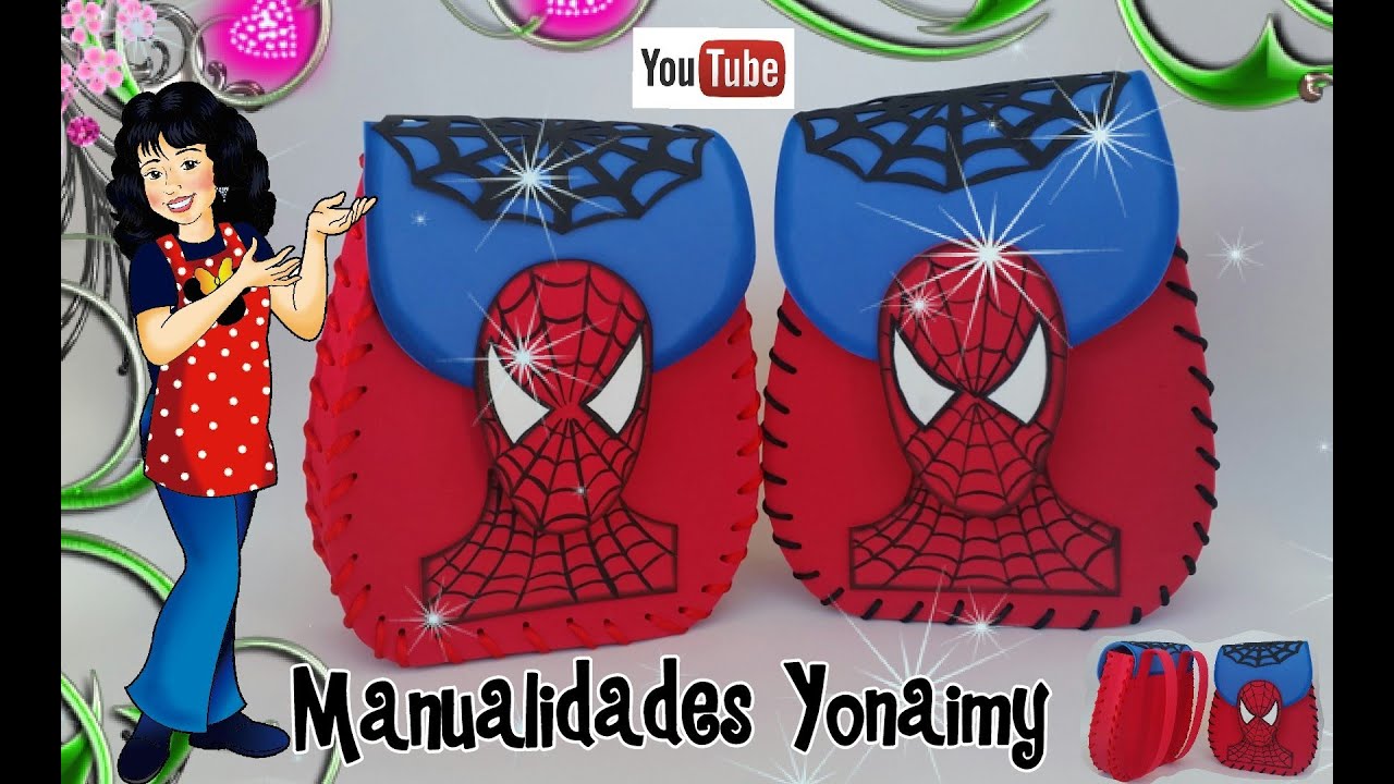 DULCEROS  DE SPIDERMAN EN FORMA DE MOCHILITA HECHO CON FOAMY O GOMA EVA