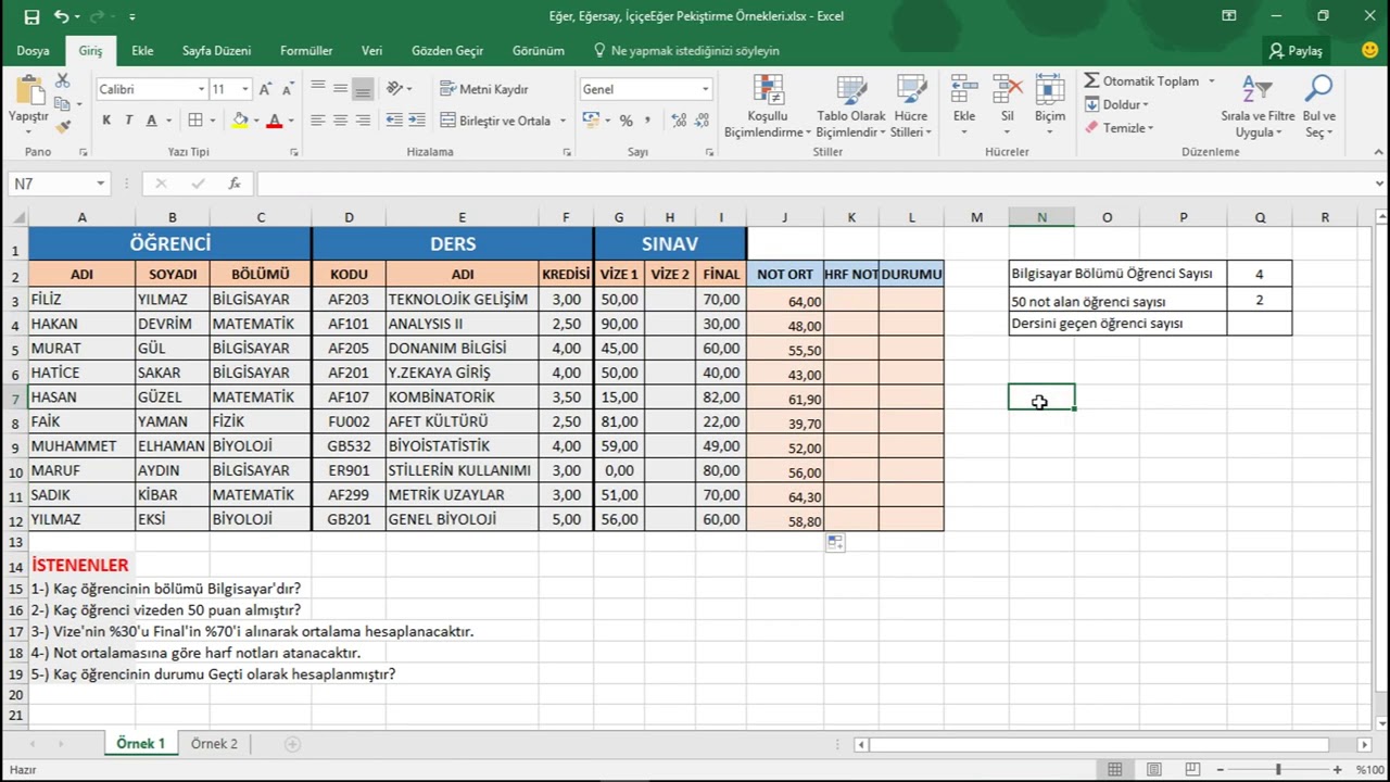 28 Eğer, Eğersay ve İçiçe Eğer Örneği _ Excel Eğitimi