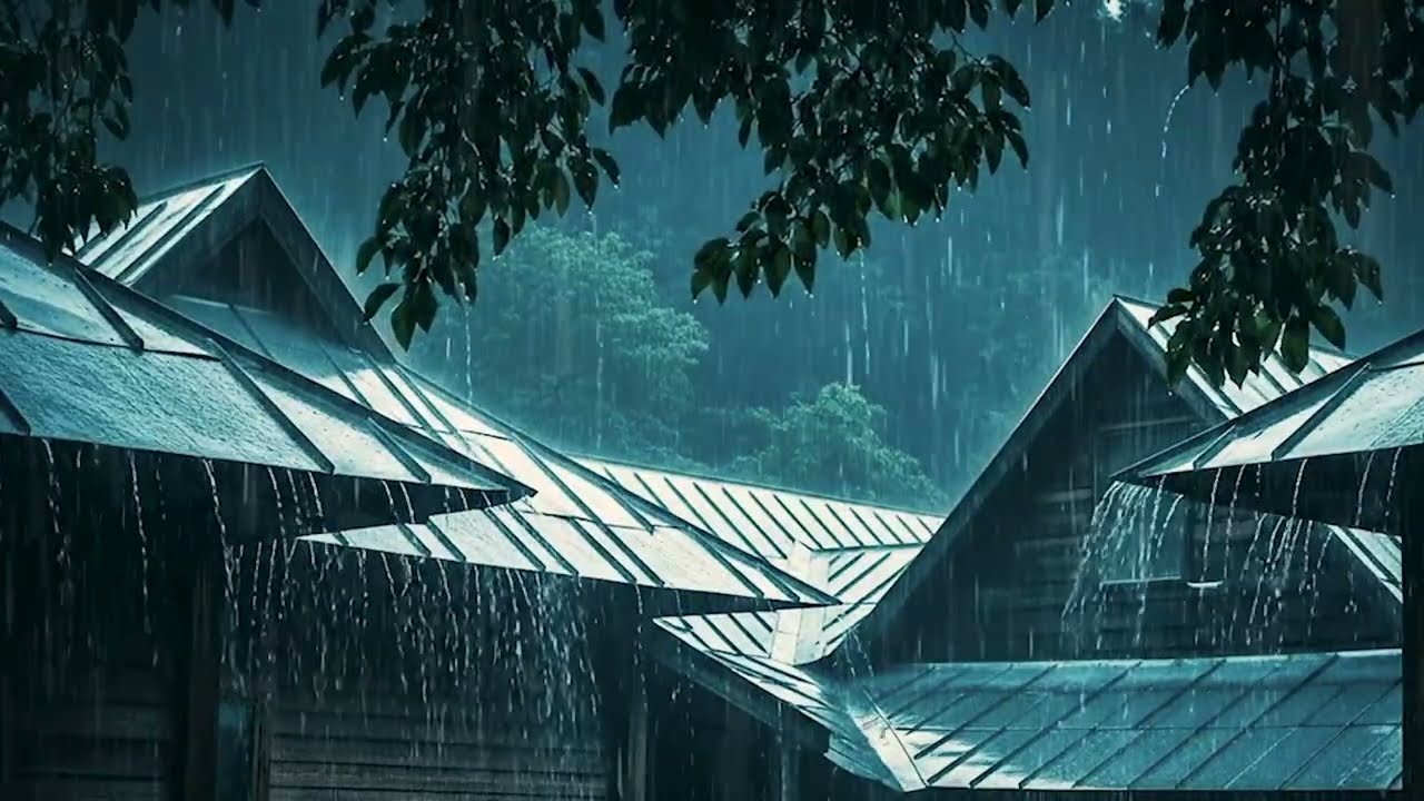 Find Peace Now | Heavy Rain & Massive Thunder on Tin Roof in Dark Woods