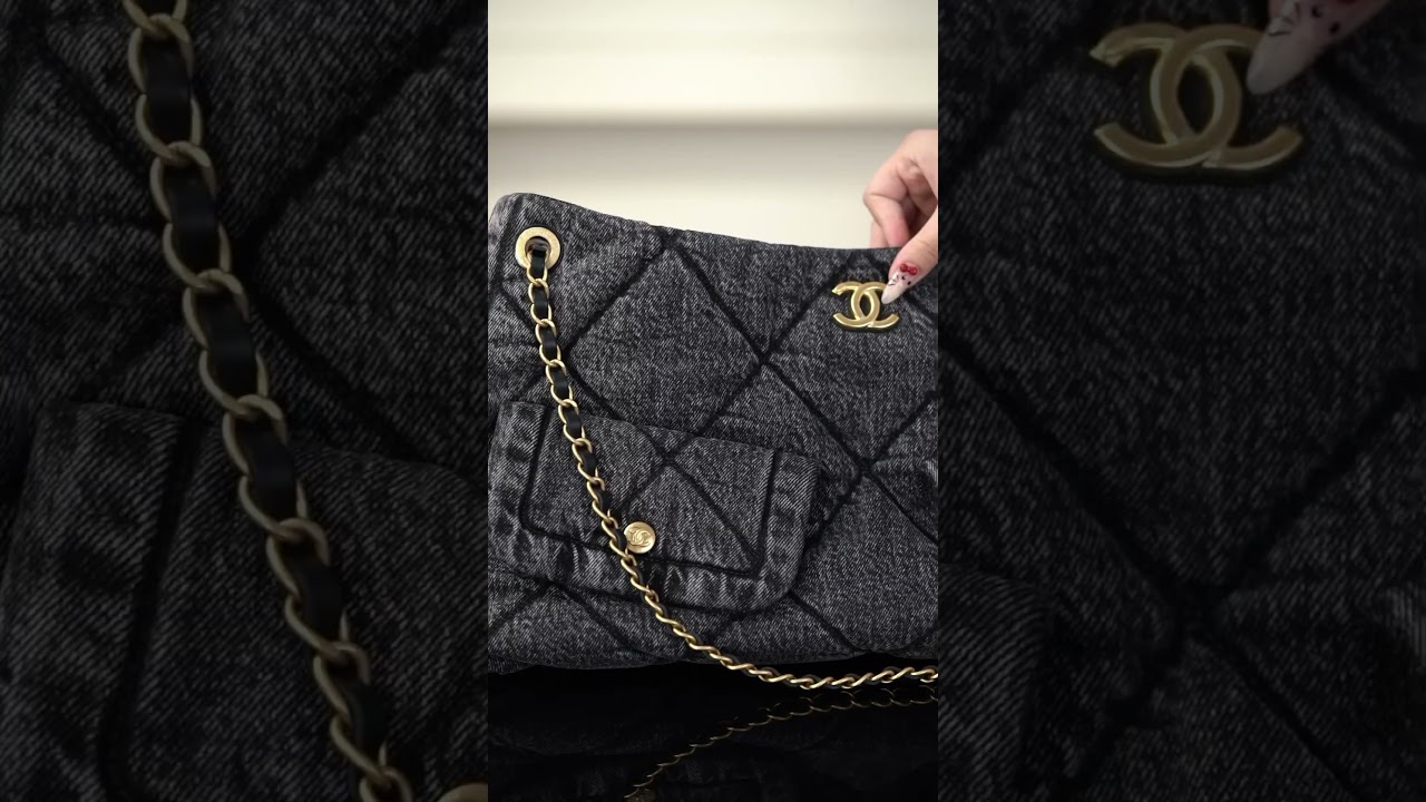 Chanel 25k hobo shopping bag black denim