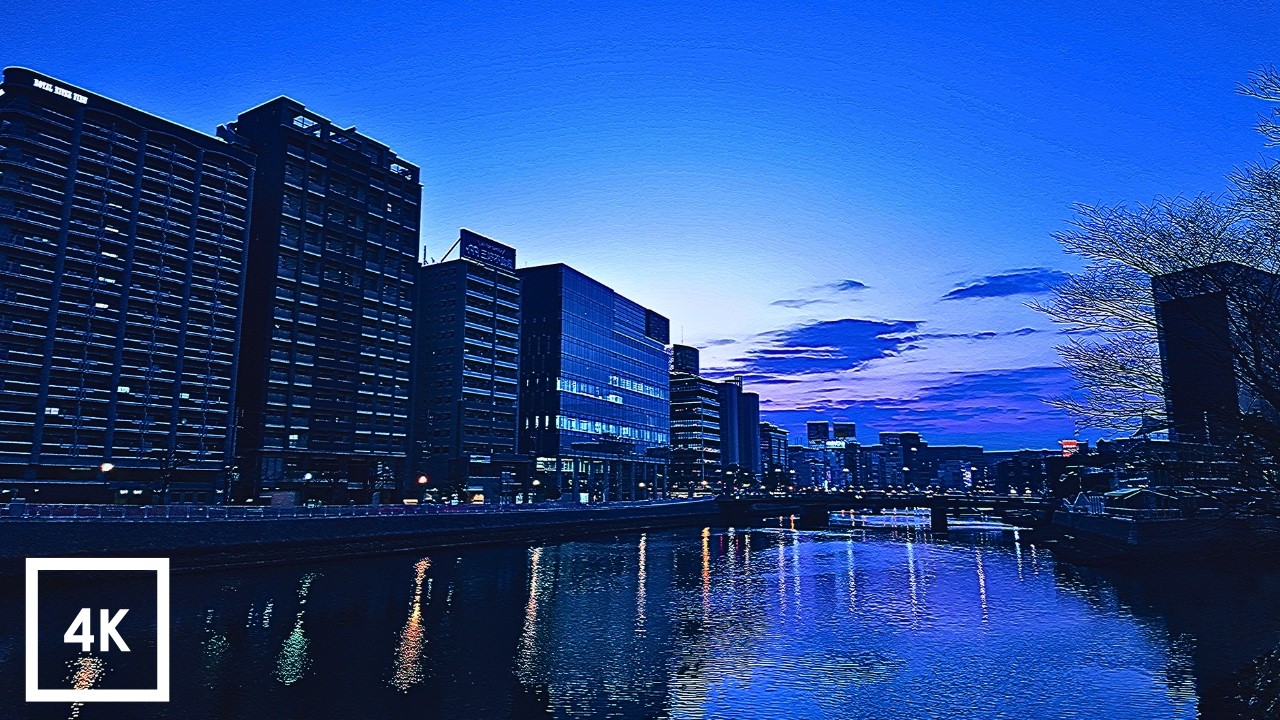 【4K Fixed Camera with BGM】Nakanoshima Bridge, Fukuoka City, Japan｜Soft Ambient Music