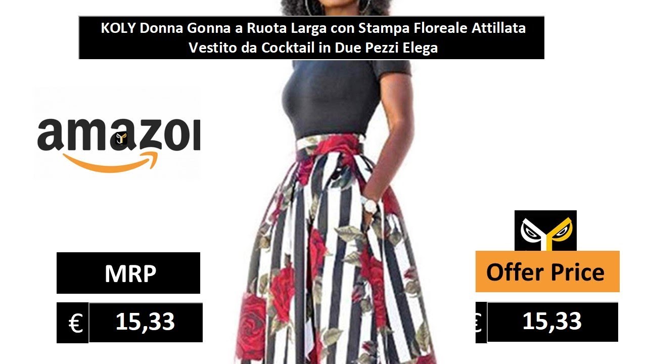 KOLY Donna Gonna a Ruota Larga con Stampa Floreale Attillata Vestito da Cocktail in Due Pezzi Elega