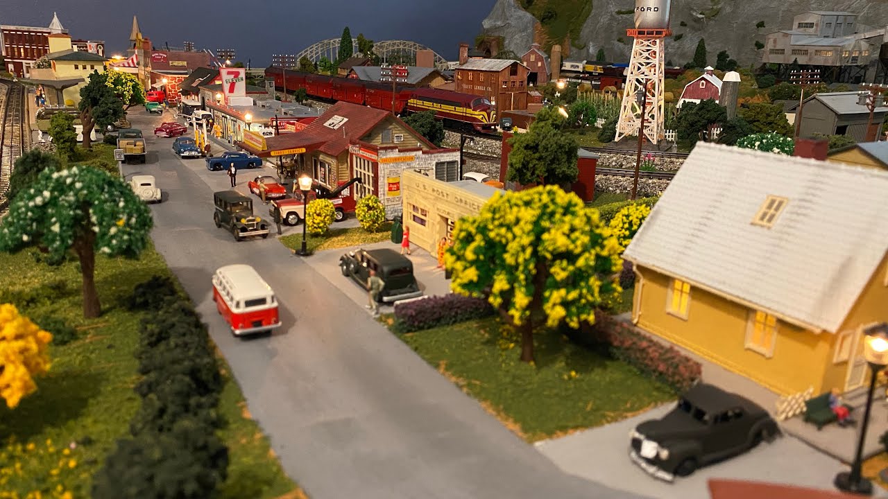 Miniature farming and coal mine town with Marklin Ho trains.