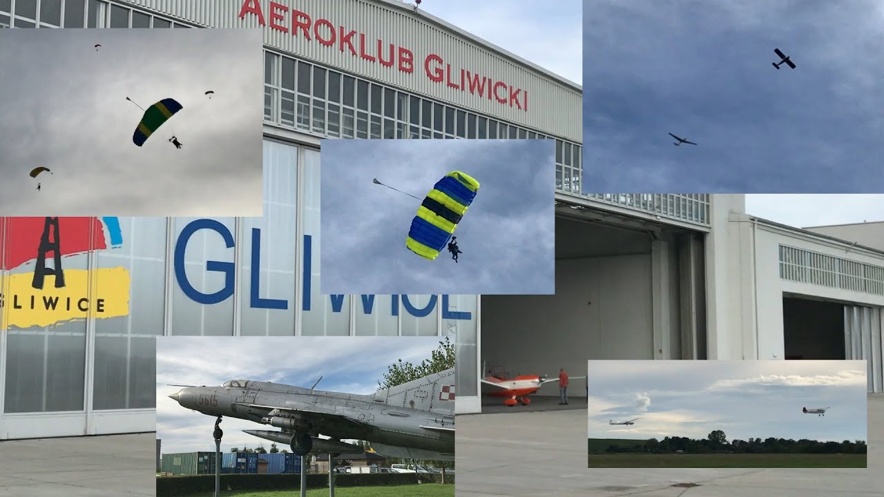 Aeroklub Gliwicki, lotnisko Gliwice-Trynek, skoki spadochronowe, wyciąganie szybowców samolotami itd