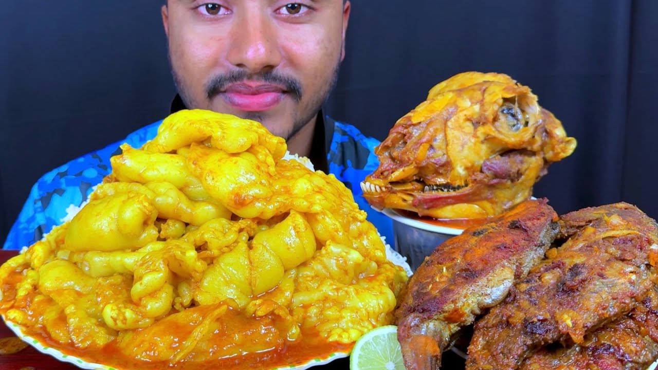 ASMR: Eating Oily Mutton Fat Curry, Fish Fry, Goag Head Curry & Rice || Eating Videos