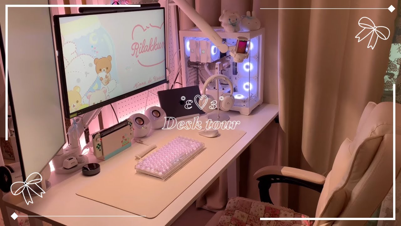 ʚDesk tourɞ | 포근한 화이트 데스크 투어☁️ | 셋업 정보 | 조립컴 견적 | 모니터, 헤드셋, 마우스 | 카멜 마운트 모니터암