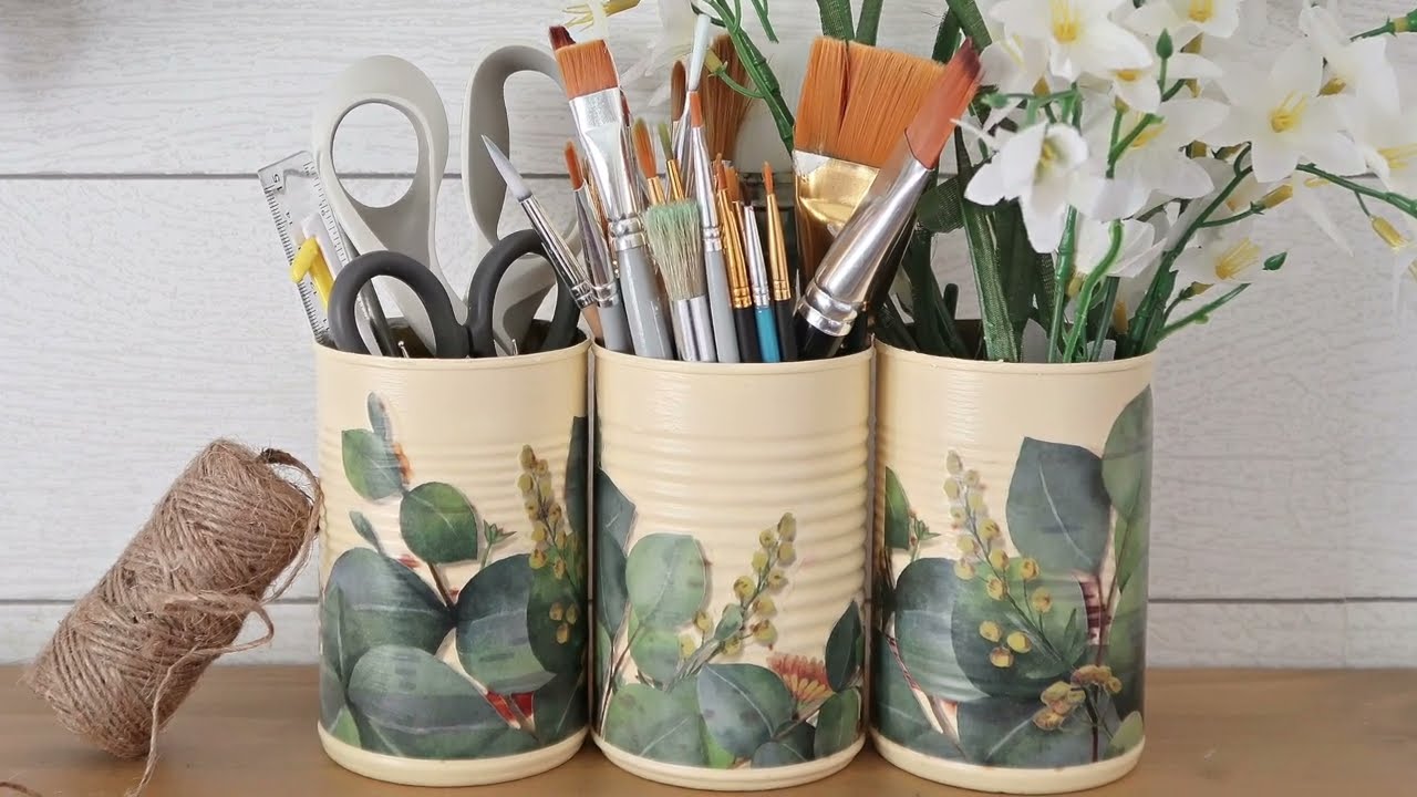 Upcycled Tin Can Craft with Dollar Store Wall Decal Stickers