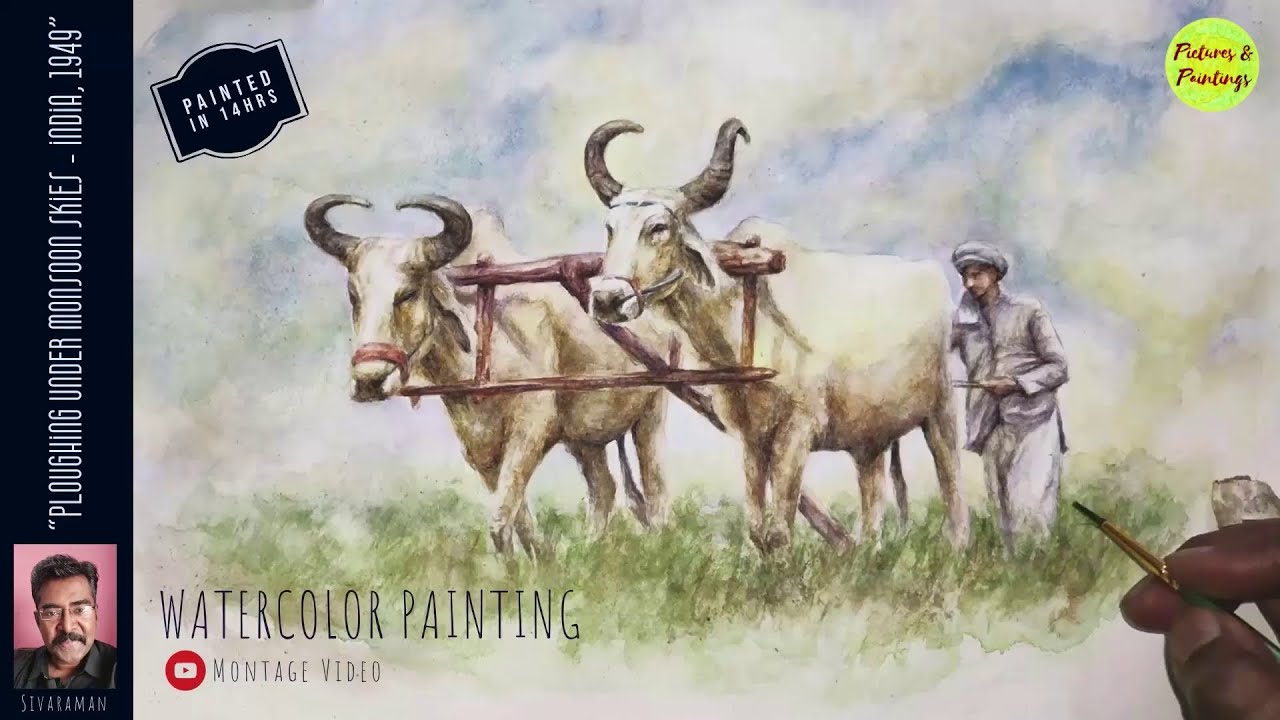 🧑‍🌾 “Ploughing Under Monsoon Skies – India, 1949” / 🎨 Watercolor Painting / Montage Video