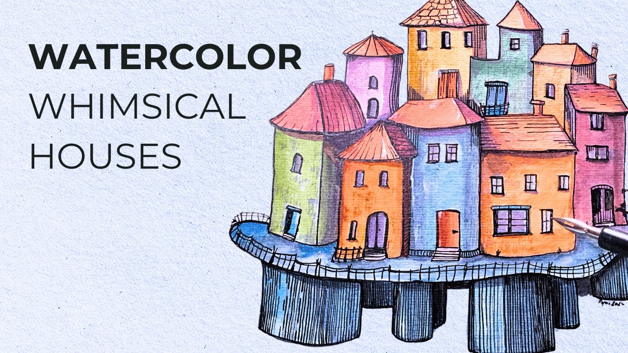 Whimsical Houses with Watercolor and dip ink pen 🖋️