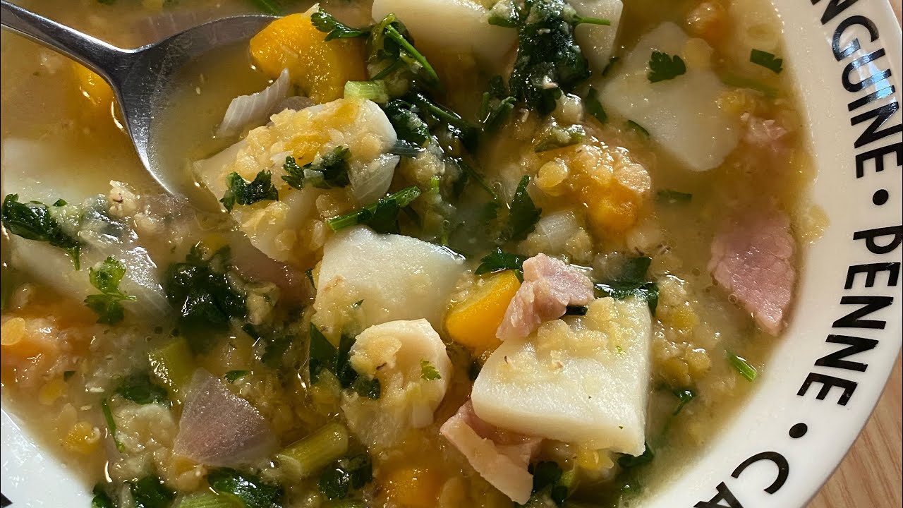 Bacon & Red Lentil Soup Italian Farm style.