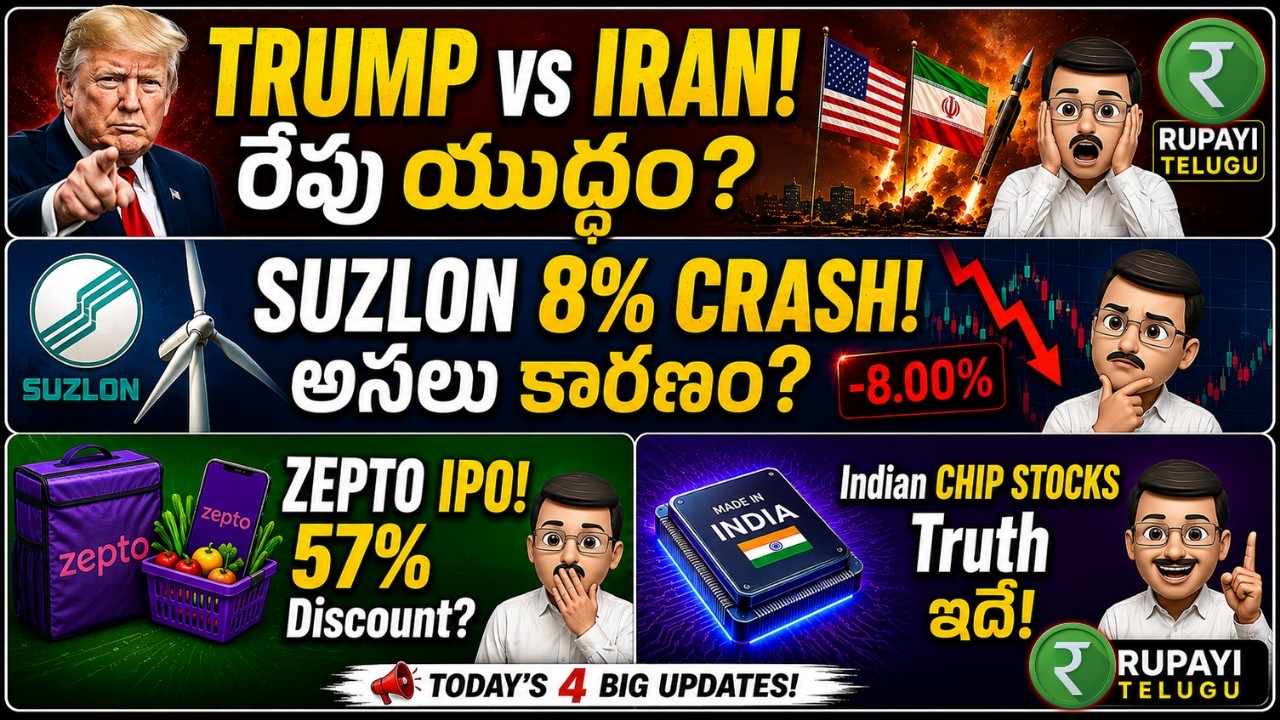 TRUMP vs IRAN!రేపు యుద్ధం? | SUZLON 8% CRASH!అసలు కారణం? | Zepto IPO | Rupayi Telugu