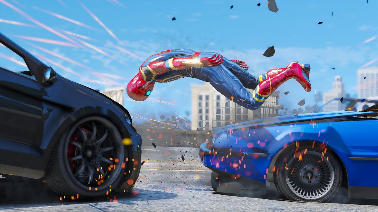 GTA 5 Iron Spiderman No Seatbelt Car Crashes - Spider-Man Ragdolls #2 (Euphoria physics)