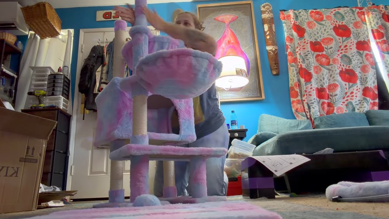 Assembling Cat Tree for Foster Cat Timelapse: Unboxing & Putting Together $40 Cat Tree Sped Up