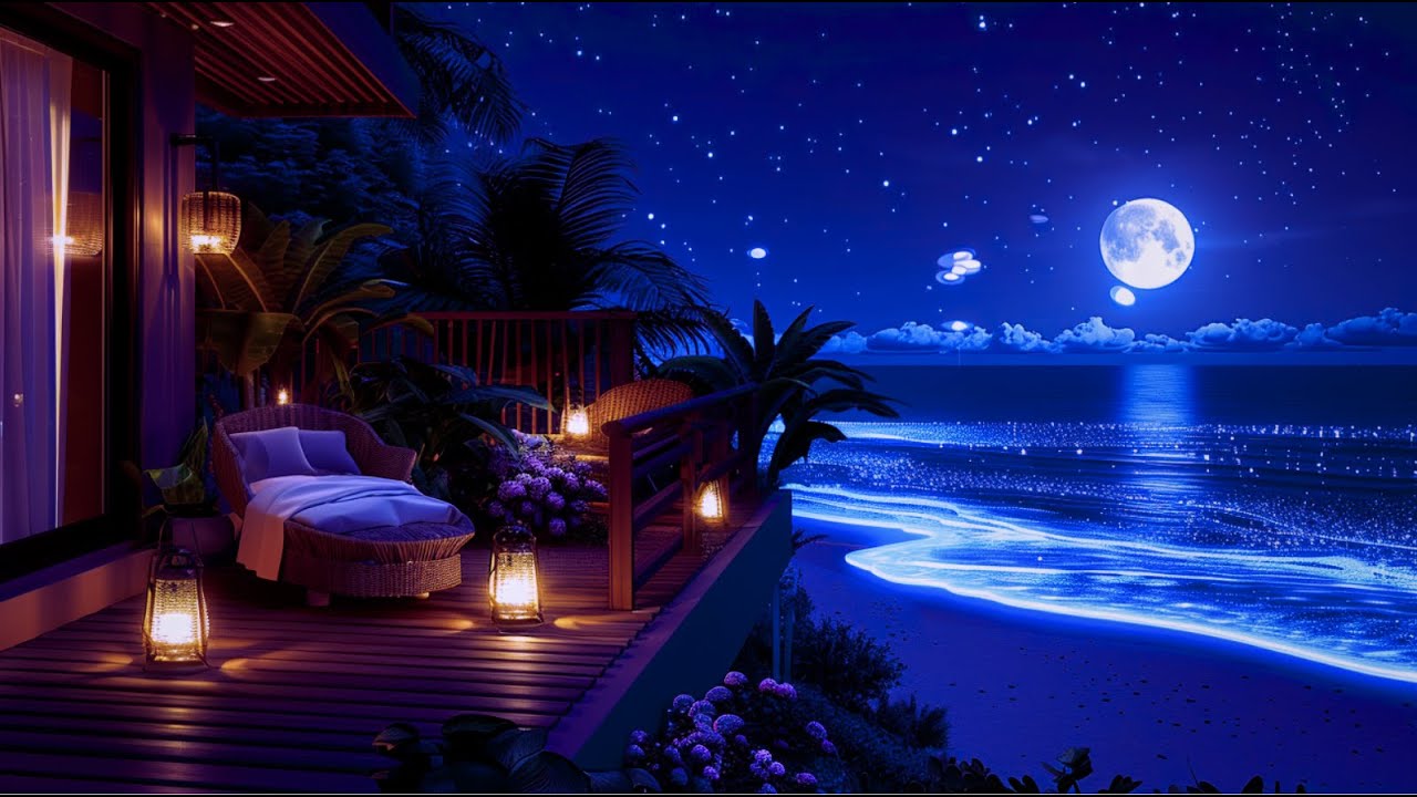 Stress Relief • Piano & Ocean Waves • Moonlit Calm for Sleep