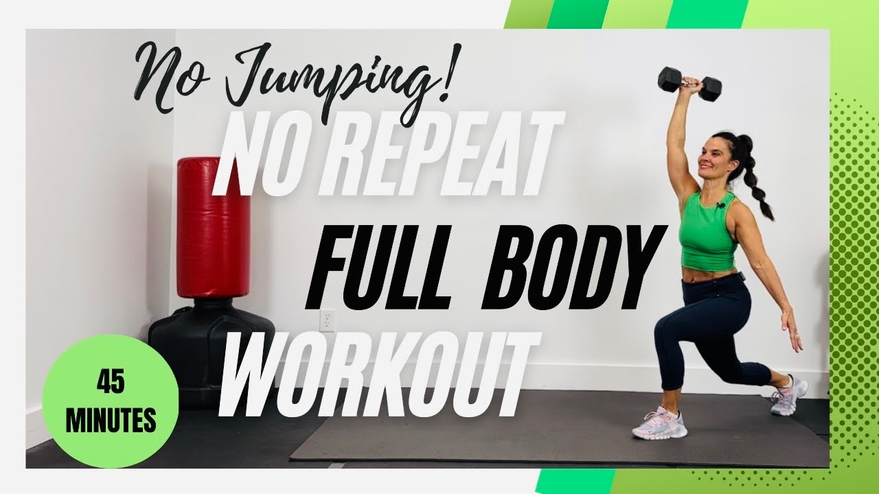 45 Min FULL BODY DUMBBELL WORKOUT AT HOME, NO REPEAT, NO JUMPING / DC FITT