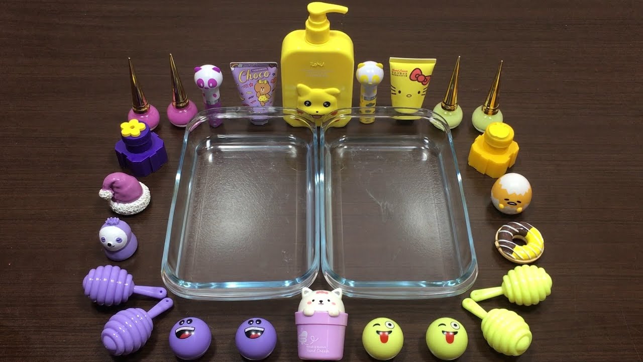 Purple vs Yellow - Mixing Makeup Eyeshadow into Slime ! Special Series #3 Satisfying Slime Videos
