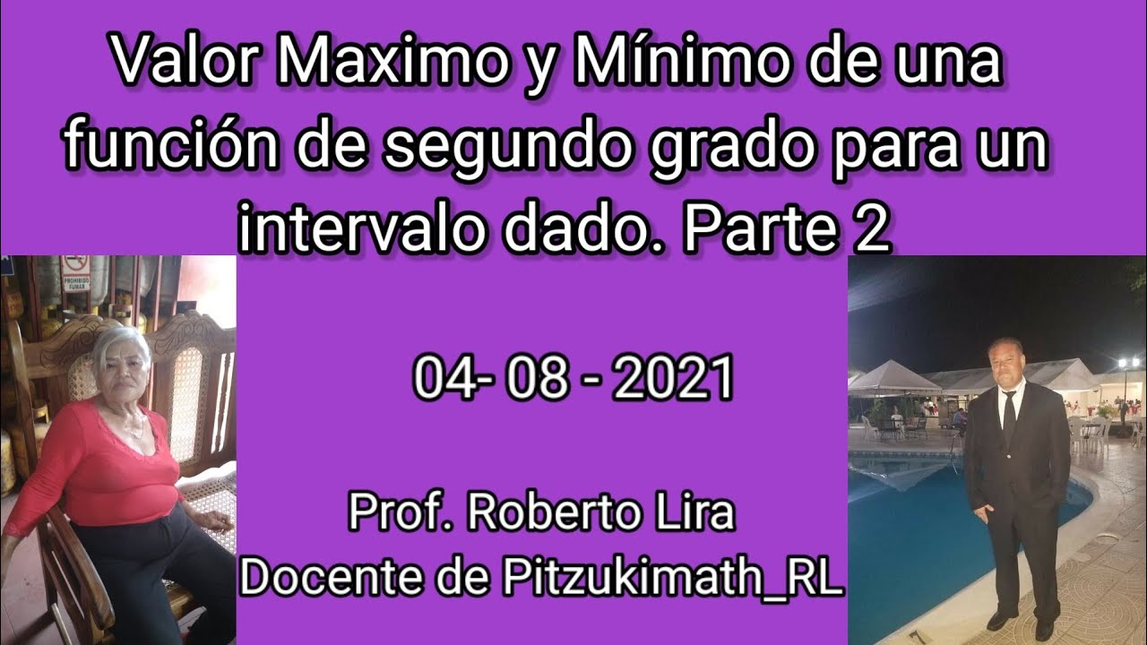 Valor Máximo y Mínimo de una Función de segundo grado.  Parte 2. ING. Roberto Lira