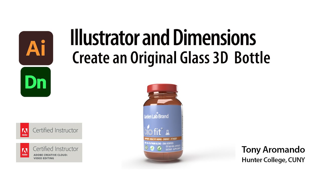 3D Glass Bottle made with Illustrator and Dimensions.