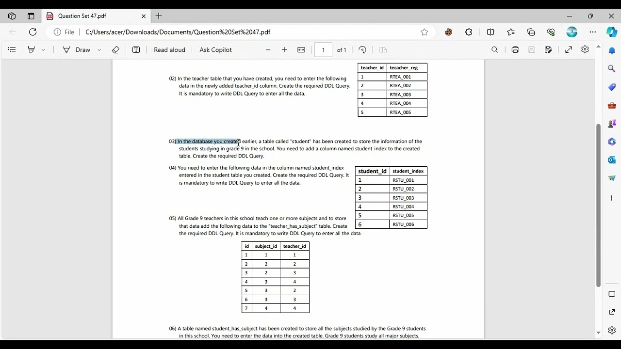 Database Management System I Task 47