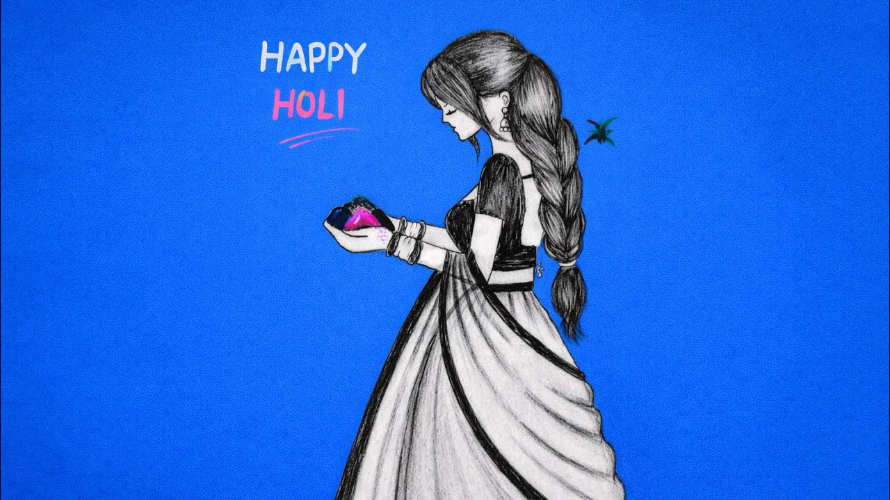 Holi Drawing Easy l Holi Drawing for Beginners/How to draw Traditional girl celebration Holi#trend