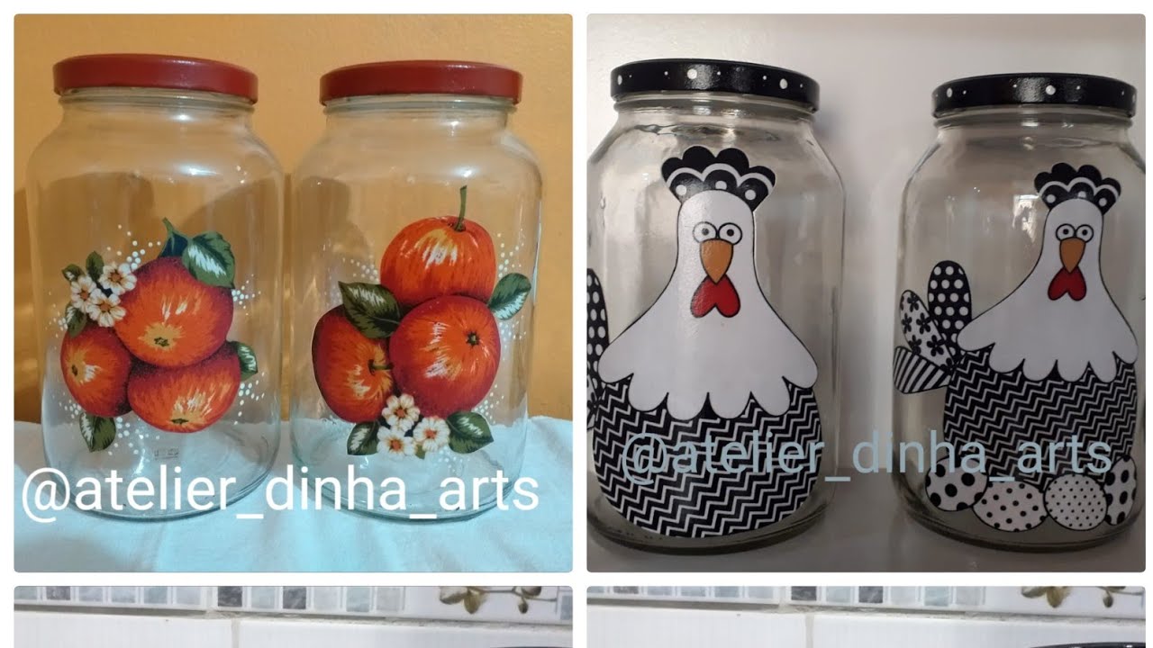 Vidro decorado Decoupage com tecido