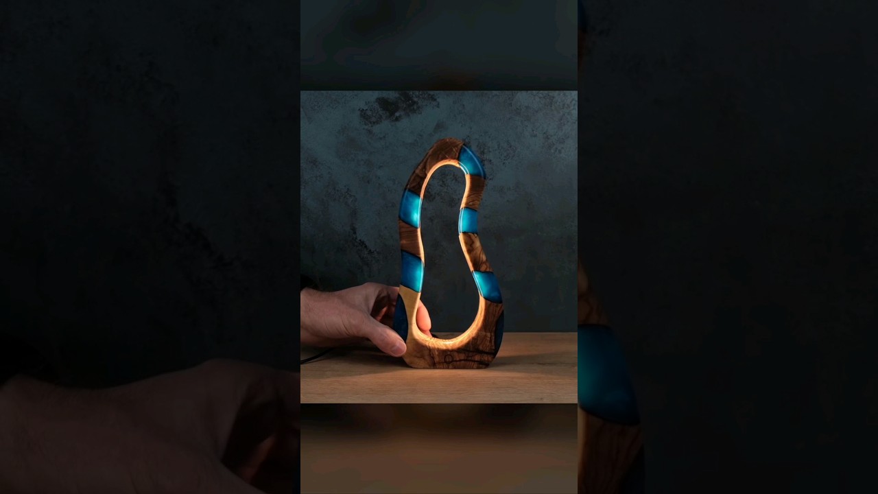 Modern Table Lamp with Wood and Epoxy