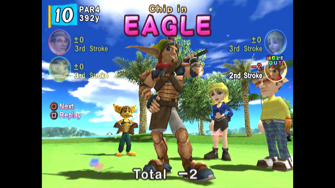 Everybody's Golf 4 (PAL Ver.) - Suzuki vs. Gloria vs. Ratchet vs. Jak (CPU Stroke)