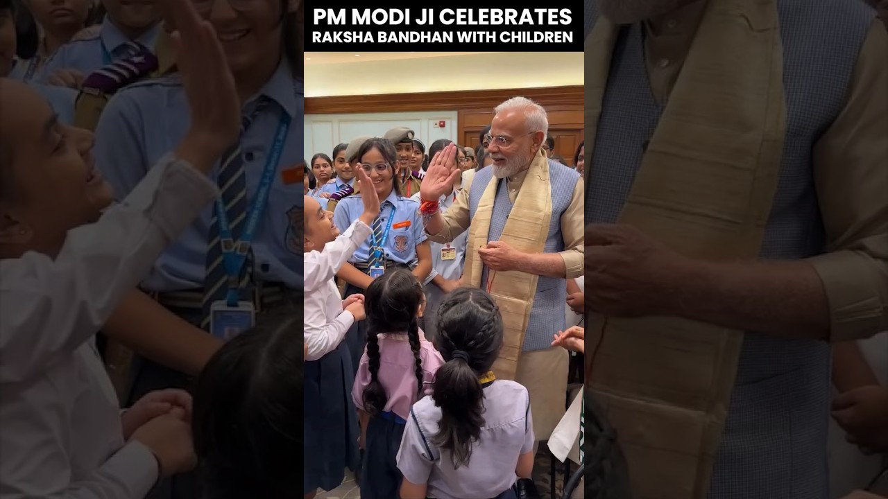 PM Narendramodi ji celebrating Raksha Bandhan with young students