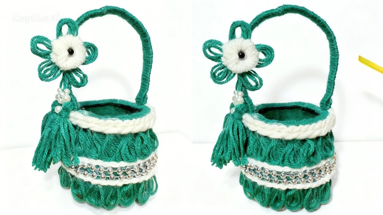 💚 Creative Yarn Basket with Flower Design | Easy DIY Project