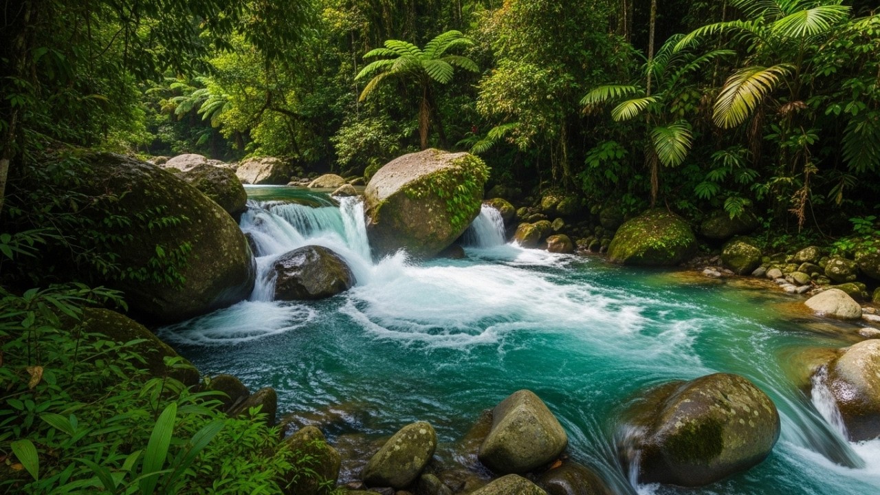 Relaxing Nature Sounds: Flowing River and Morning Birds in the Forest