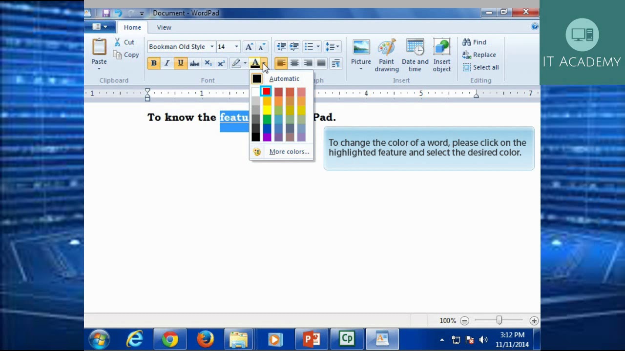 The key features of WordPad