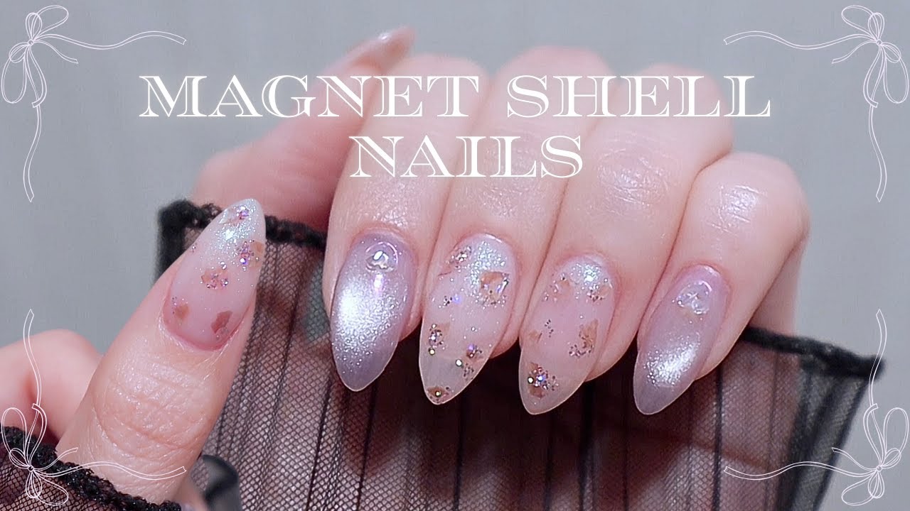 【マグネットシェルネイル🍓🥛】セリア&SHEINネイル♡｜ショートネイル｜長さ出しネイル💅｜セルフネイル✧
