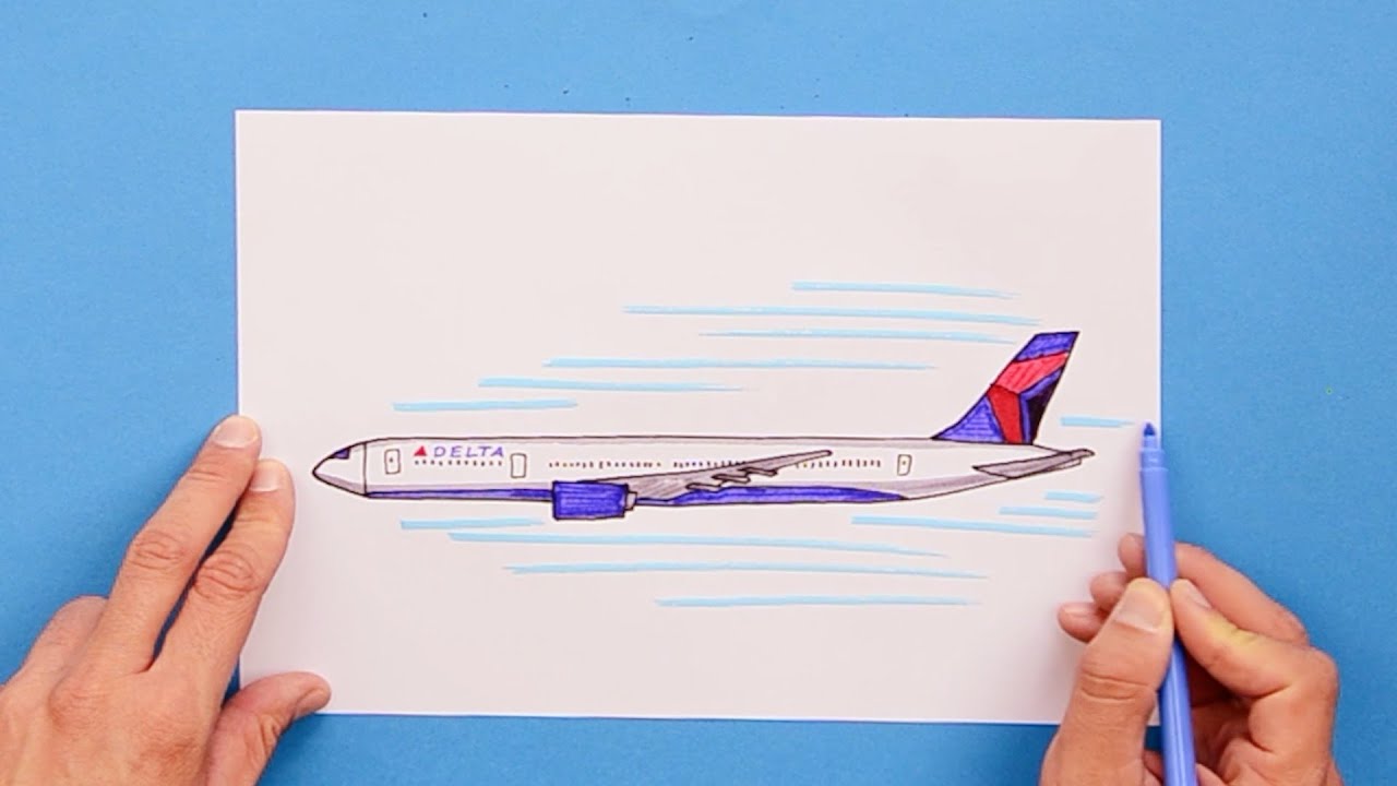 How to draw a Delta Air Lines plane (Boeing B-777)