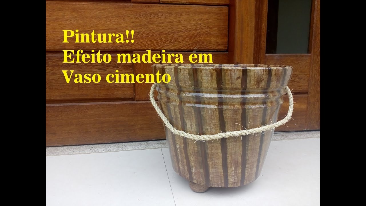Diy Como Fazer  Pintura Efeito Madeira  Vaso de Cimento 2 Diy Effect of fake wood painting