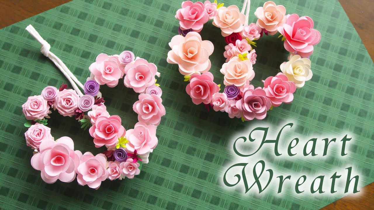 ハートが可愛いミニバラリースの作り方 【ペーパーフラワー】-  DIY Paper Rose Wreath