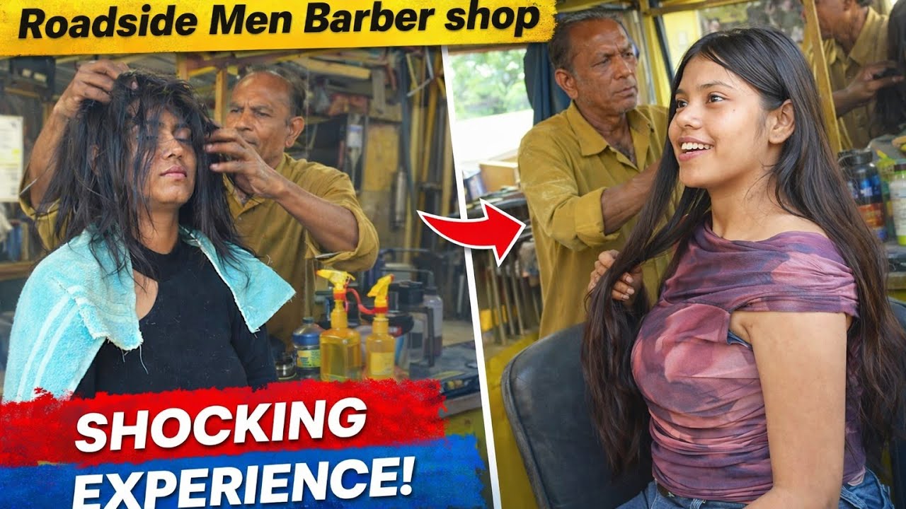 2 Young Girls roadside man Barbershop Visit 