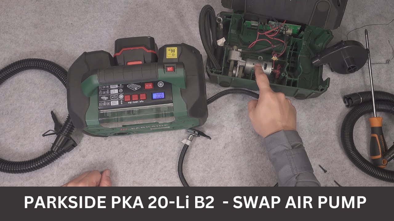 Replace air pump in Parkside PKA-20 Li B2 compressor (teardown & repair)